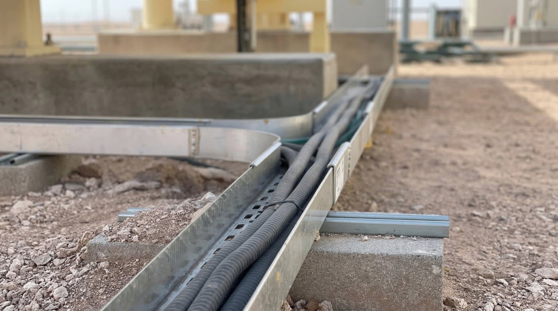 Close-up of TechLine Snap Track channel cable tray installed in a process plant environment
