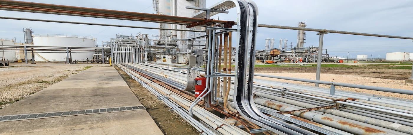 Snap Track channel cable tray installed on instrument cable runs at a Gulf Coast petrochemical facility