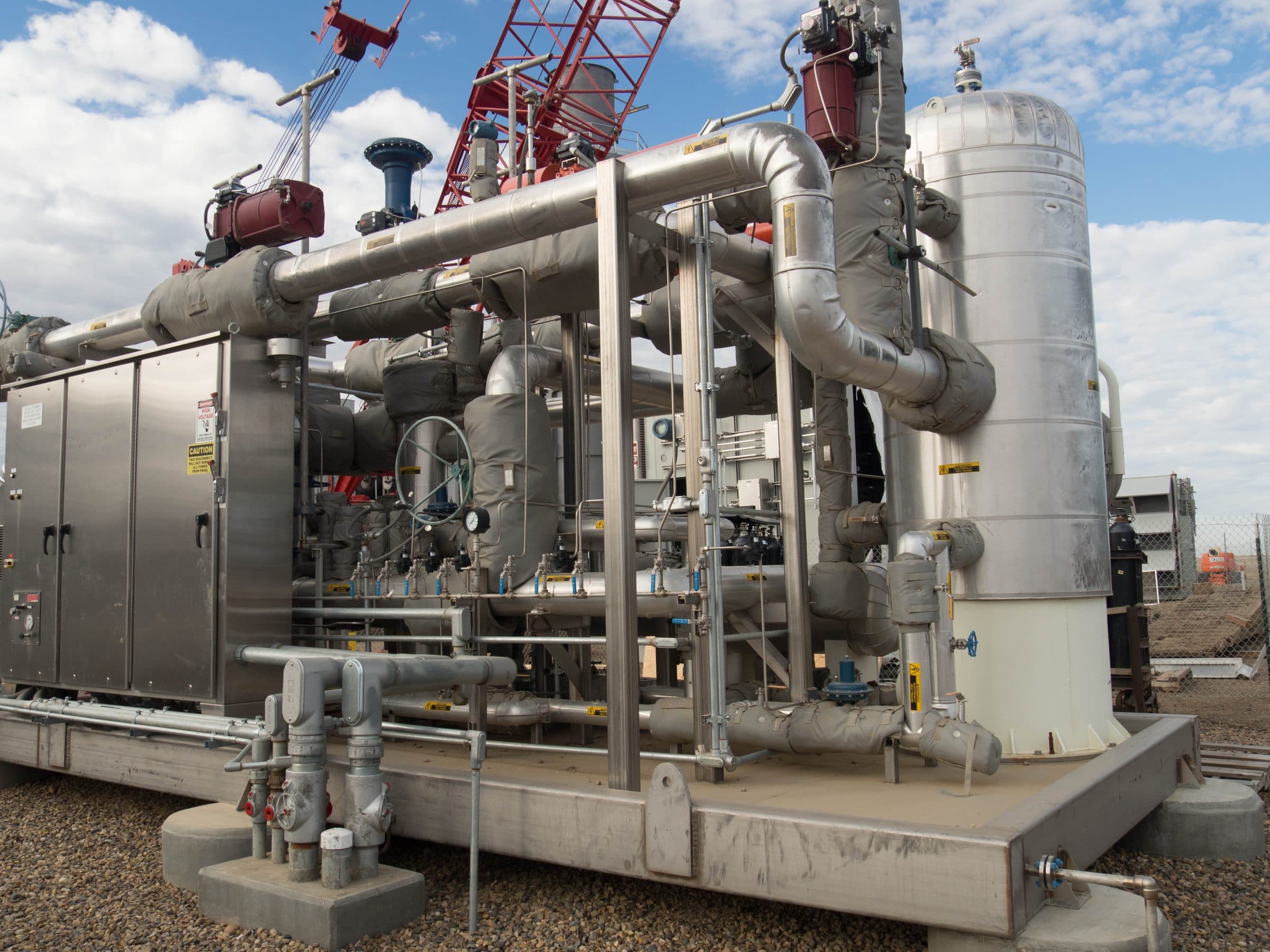 Complete process skid with piping, instrumentation, vessels, and tubing runs